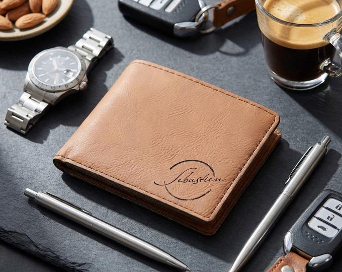 Personalized Wallet for Men - Custom Engraved Faux-Leather Wallet, Groomsmen Gift, Dad Gift,  Birthday Gift, Husband Gift, Graduation Gift