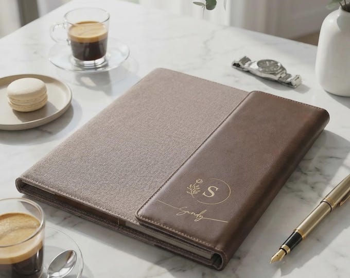 Personalized Vegan Leather Portfolio with Notepad, Custom Engraved Document Folder, Executive Gift