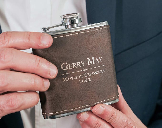 Personalized Flask, Customized Flask, funnel, and Shot Glasses in a Wood Box: Groomsman, Best Man, Father of the Groom, Bachelor Party Gift