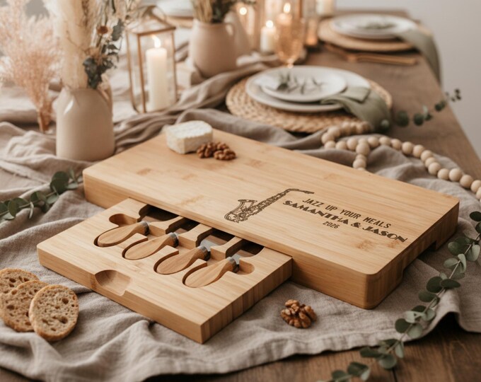 Personalized Charcuterie Board – Jazz: Custom Engraved  Cheese Board, Housewarming, Kitchen Decor, Jazz Fans, Saxophone, Couple Gift