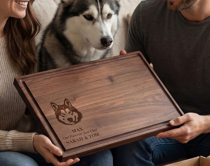 Personalized Cutting Board – Dog Lover: Custom Engraved Charcuterie Board, Husky Themed, Pet Owner, puppy, Dog Board, Husky Portrait Gift
