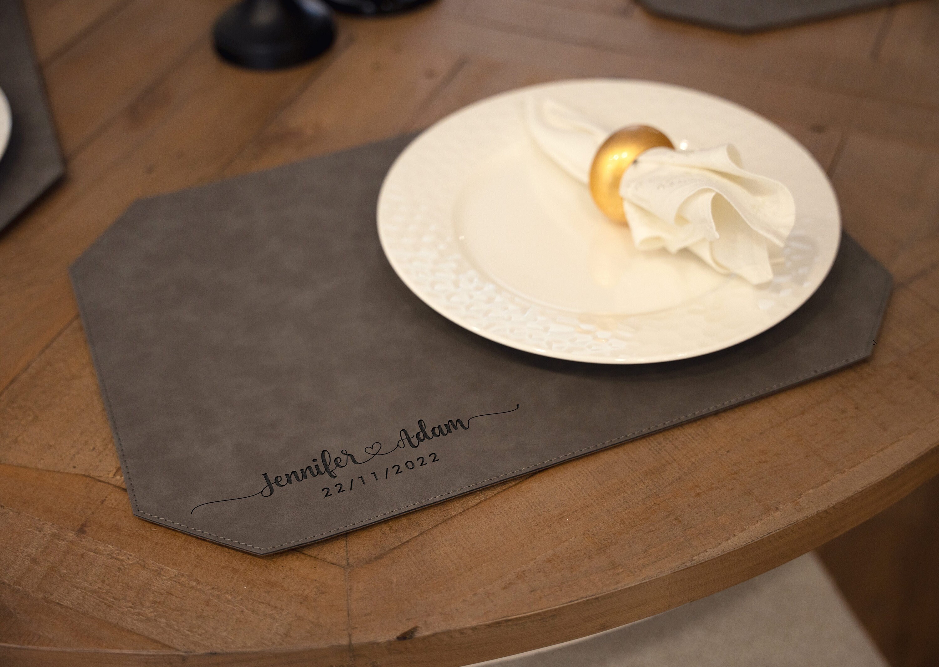 Personalized Leatherette Placemats for Dining Table, Monogrammed