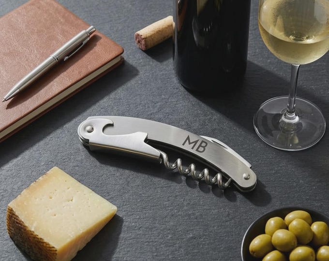 Personalized Stainless Steel Wine Opener: Custom Monogram Corkscrew, Groomsmen Gift – Engraved Waiter's Tool