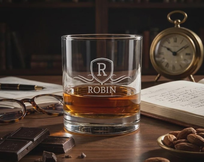 Personalized Whiskey Glass with Engraved Box Option, Custom Laser Etched Rocks Glass, Groomsmen Gift