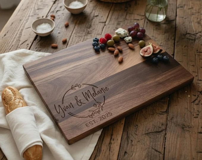Personalized Cutting Board | Custom Walnut Charcuterie Board, Wedding Gift for Couple & Engagement Gift