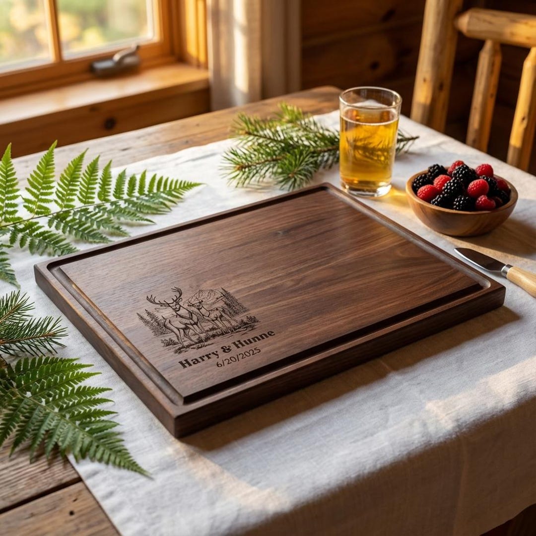 Personalized Deer Cutting Board – Custom Engraved Charcuterie Board: Unique Wedding, Housewarming, Anniversary Gift for Hostess & Deer Lover - Acacia 14x10 in