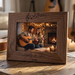 Personalized Music Note Picture Frame, Custom Wooden Photo Frame, Musician Gift, Couples Keepsake, Wedding Gift for Music Lovers