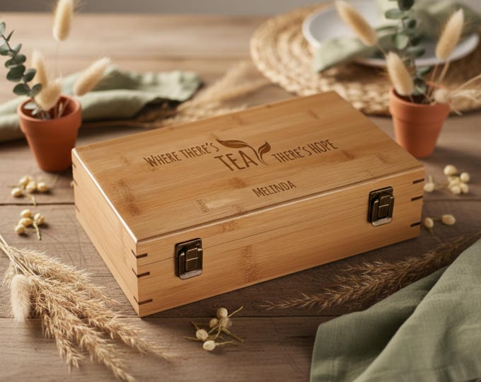 Personalized Bamboo Tea Box – Custom Engraved Tea Organizer |  Mother's Day, Grandma, Tea Lovers, Birthday, Wife, Daughter, Christmas Gift