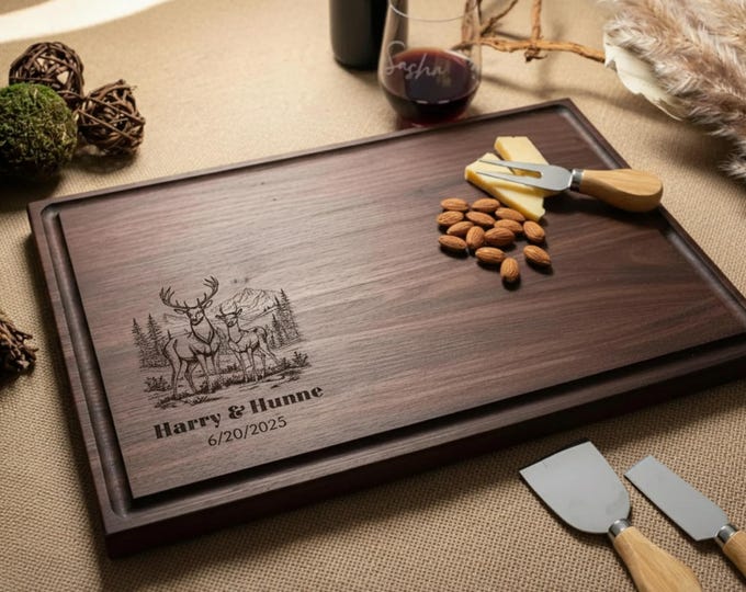 Personalized Deer Cutting Board – Custom Engraved Charcuterie Board: Unique Wedding, Housewarming, Anniversary Gift for Hostess & Deer Lover