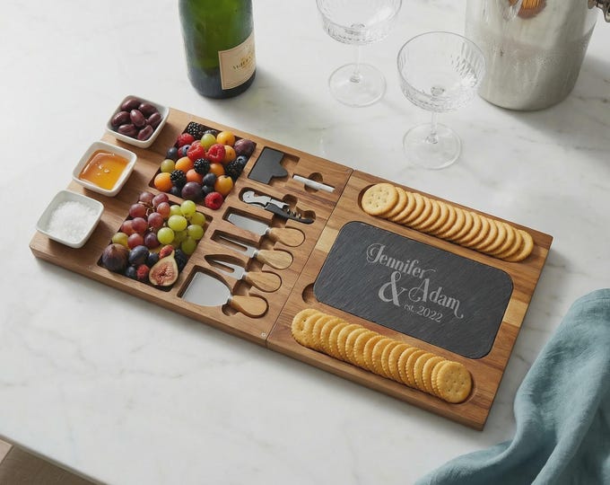 Personalized Cheese Board Set – Custom Engraved Charcuterie & Cutting Board, Wedding Gift for Couples, Housewarming Present