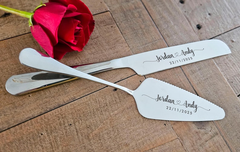 Personalized Wedding Cake Knife and Server Set: Laser Engraved with Four Color Options, Custom knife and server set, wedding gift image 10