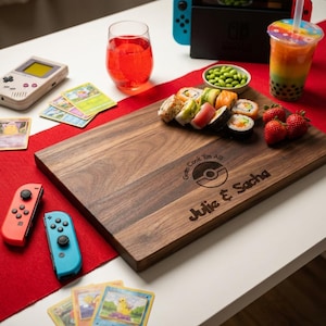 Personalized cutting board – Pokémon: Custom Engraved "Gotta Cook 'Em All!" in Pokémon Font with Couple Names & Date, Unique Gamer Gift zdjęcie 2
