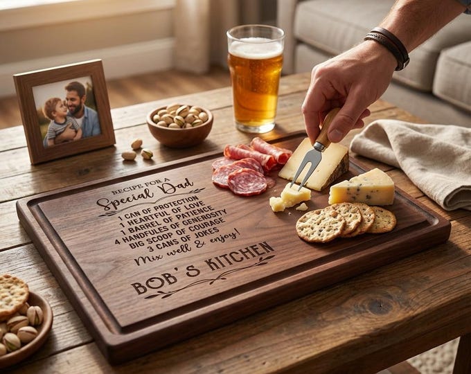 Personalized Recipe Cutting Board for Dad | "Recipe for a Special Dad" Walnut Charcuterie & Father's Day Gift
