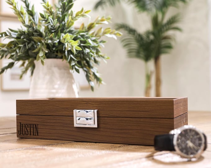 Personalized Walnut Watch Box: Engraved 6-Watch Storage Case