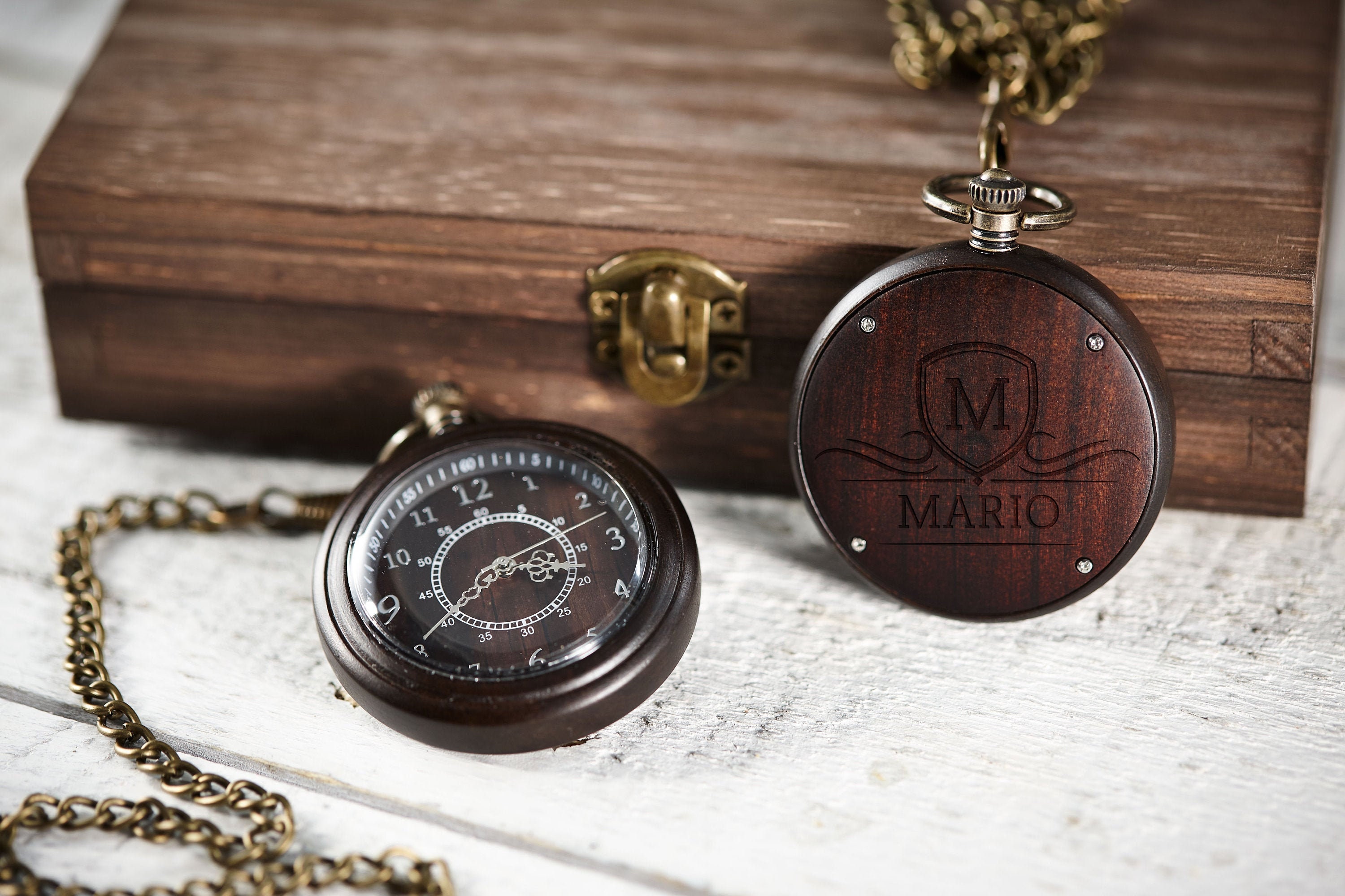 Wooden Personalized Pocket Watch Custom Walnut Pocket Watch With