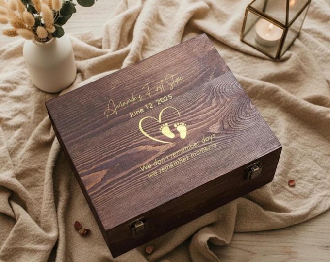 Engraved Wooden Baby Keepsake Box: Rustic Newborn Memory Box