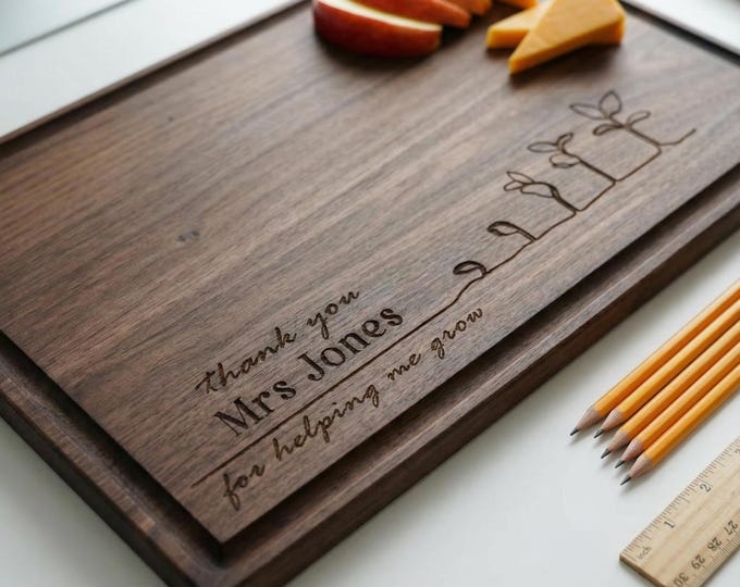 Personalized Cutting Board, Teacher Appreciation Gift: Custom engraved charcuterie Board | Thank You For Helping Me Grow, Gift for Teacher