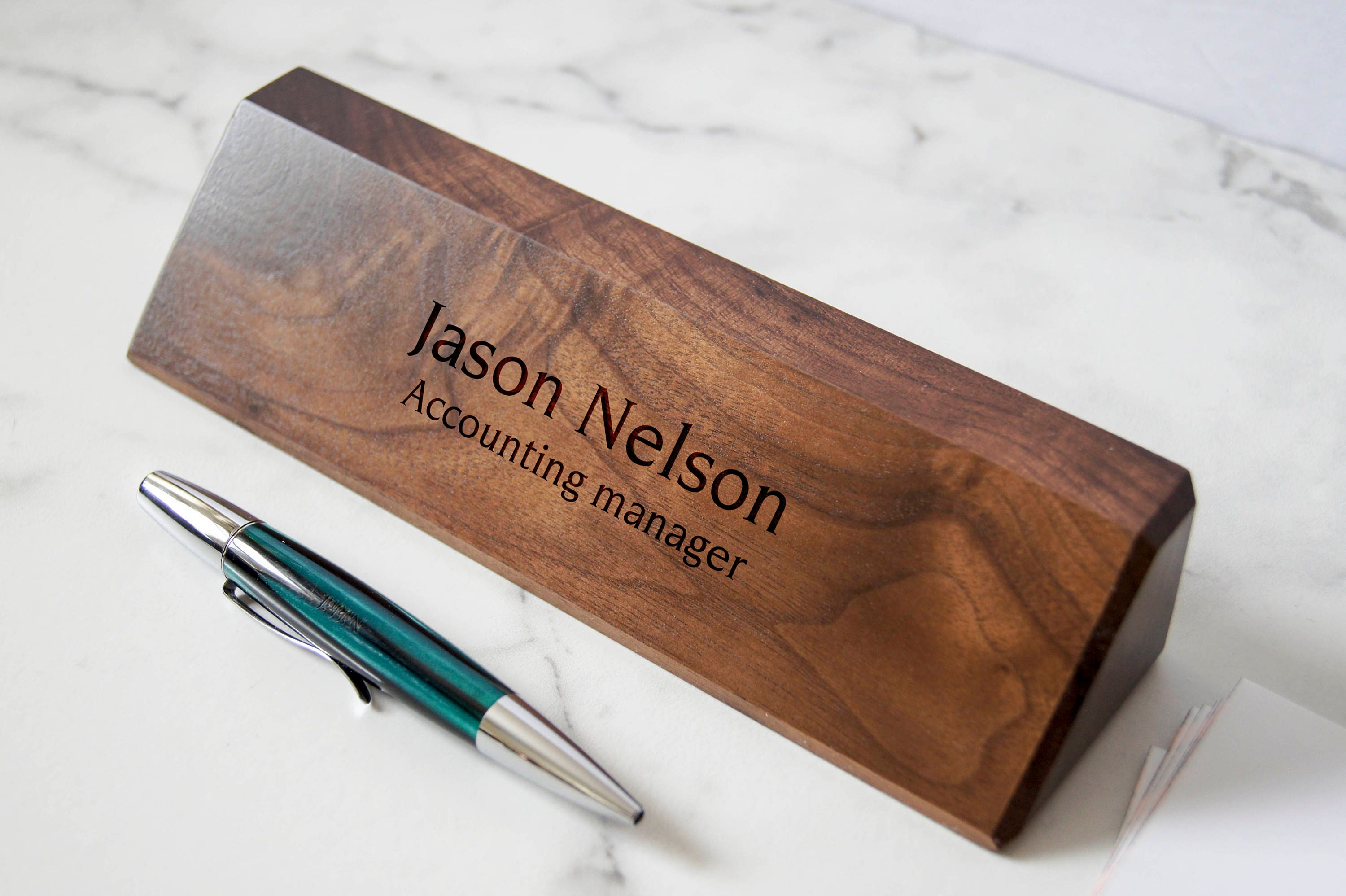 Personalized wooden desk name customized walnut desk name executive