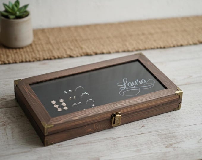 Personalized Jewelry Display, jewelry organizer, engraved Jewelry box, Large Jewelry Case, Gift for her, Mother's day gift, Christmas gift