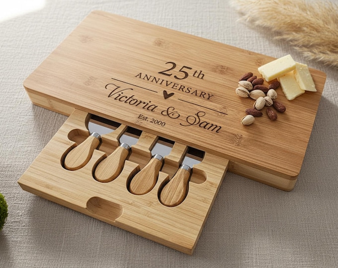 Personalized Charcuterie Board – 25th Wedding Anniversary: Custom Engraved  Cheese Board, Gift for Parents, 25 Years Couple Gift