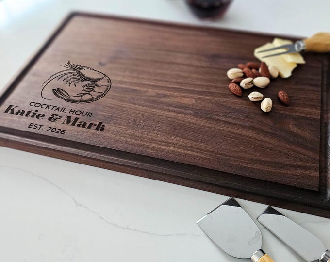 Personalized Cutting Board – Seafood Lover: Custom Engraved Charcuterie Board, Chef, Nautical Kitchen Decor, Shrimp Themed, Anniversary Gift