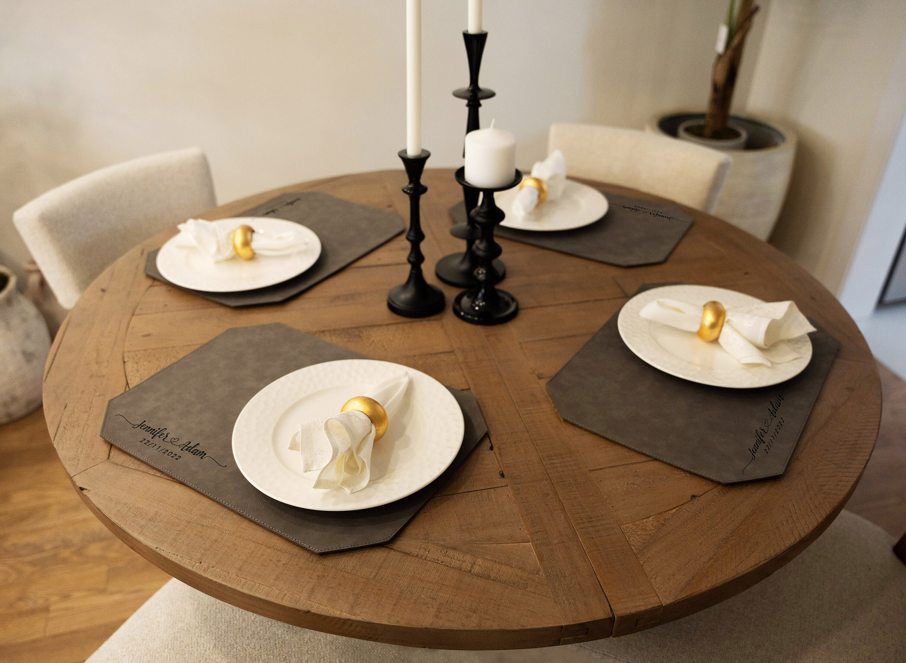 Personalized Leatherette Placemats for Dining Table, Monogrammed