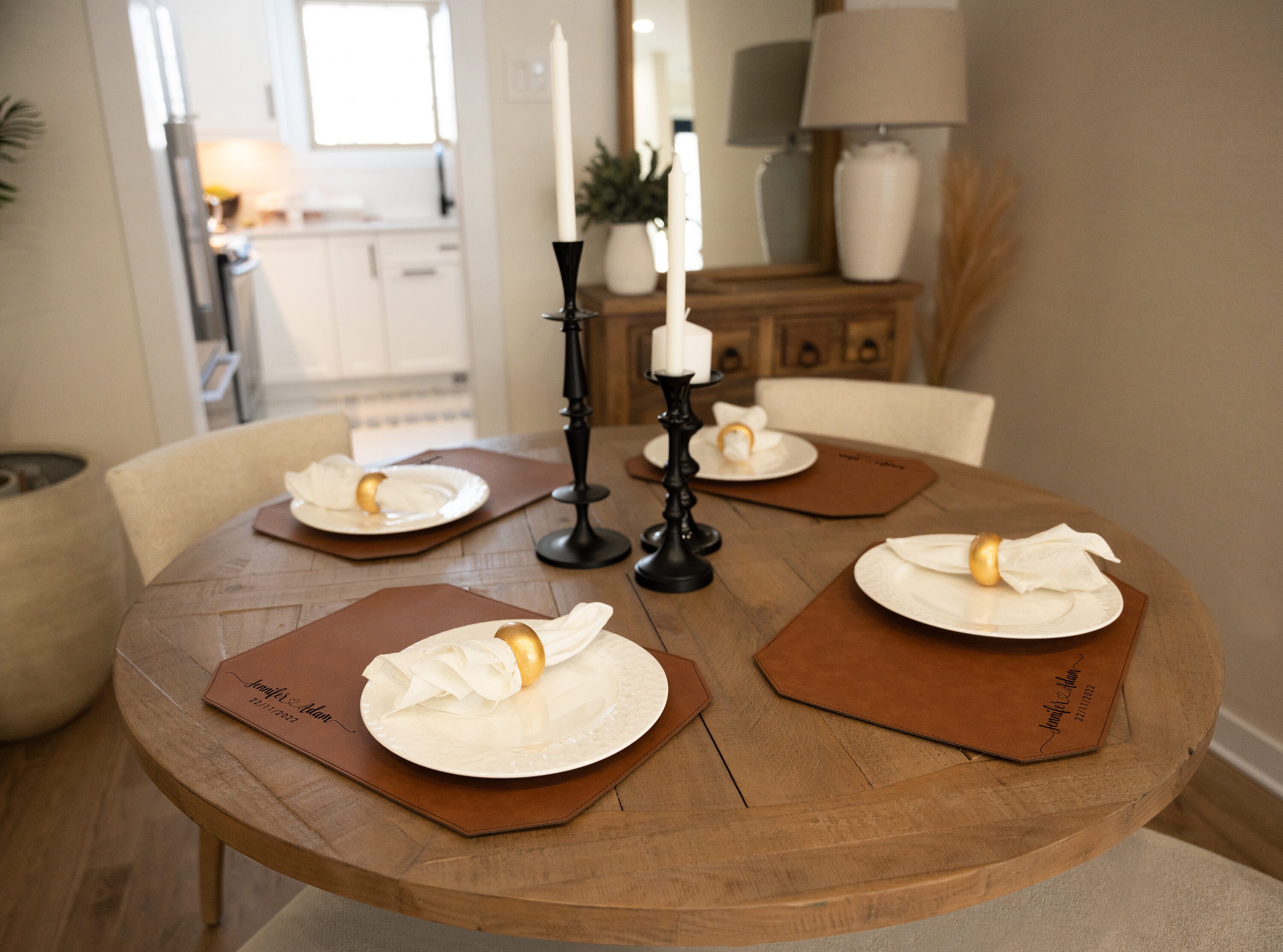 Personalized Leatherette Placemats for Dining Table, Monogrammed
