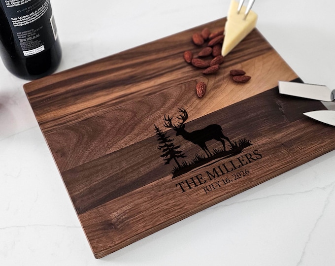 Personalized Charcuterie Board – Nature Lover Couple: Custom Cutting Board | Deer & Forest, Wedding, Engagement, Hosting, Housewarming Gift