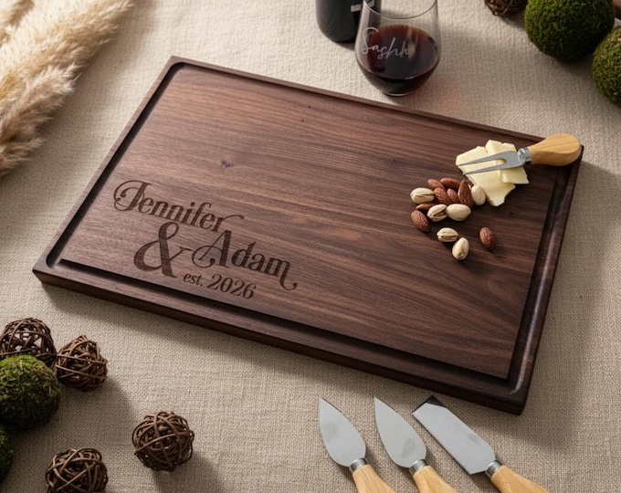 Personalized cutting board, Gift for the Couple: Custom Engraved Charcuterie Board, Unique Wedding, Engagement, Anniversary and Hosting Gift