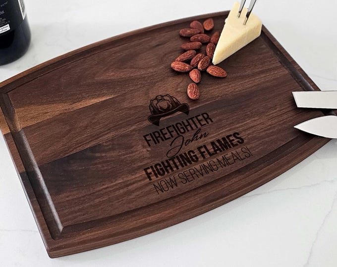 Personalized Cutting Board – Firefighters' Gift: Custom Engraved Charcuterie Board | Present for Retired Firefighter – Birthday, Celebration