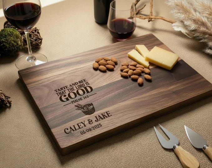 Personalized cutting board, Bible Verse: Custom Engraved Charcuterie Board, Christian Gift, Religious Gift For the Couple, Housewarming Gift