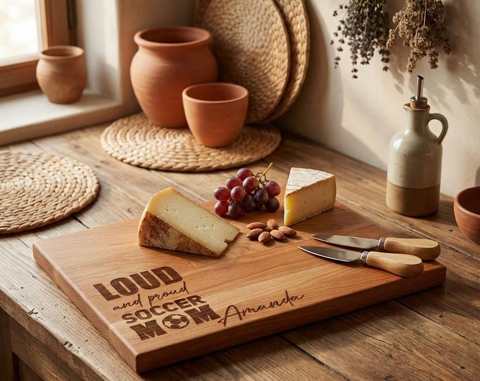 Personalized Soccer Mom Gift | "Loud and Proud" Cutting Board & Custom Sports Mom Charcuterie Platter