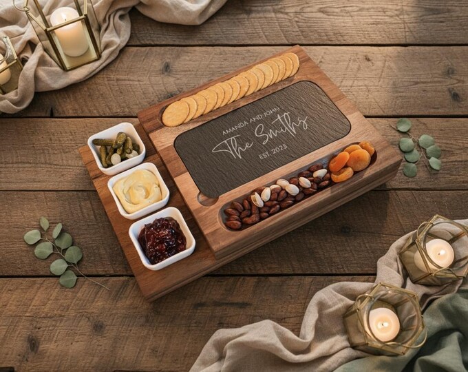 Personalized Cutting Board Set - Custom Engraved Charcuterie Board: Hosting, Housewarming, Anniversary, Wedding, Engagement Gifts