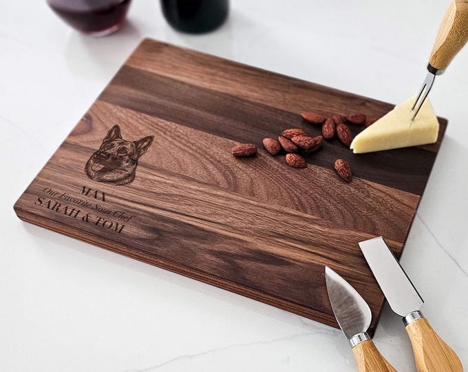 Personalized Cutting Board – Dog Lover: Custom Engraved Charcuterie Board, German Shepherd Themed, Pet Owner, puppy, Dog Board Gift
