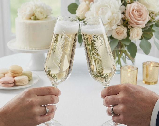 Personalized Champagne Flutes: Mr and Mrs Engraved Glass Set
