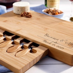 Personalized Cheese Board Set - Custom Engraved Charcuterie Board, Ideal Housewarming Gift For Couples, Anniversary, Wedding, and Christmas