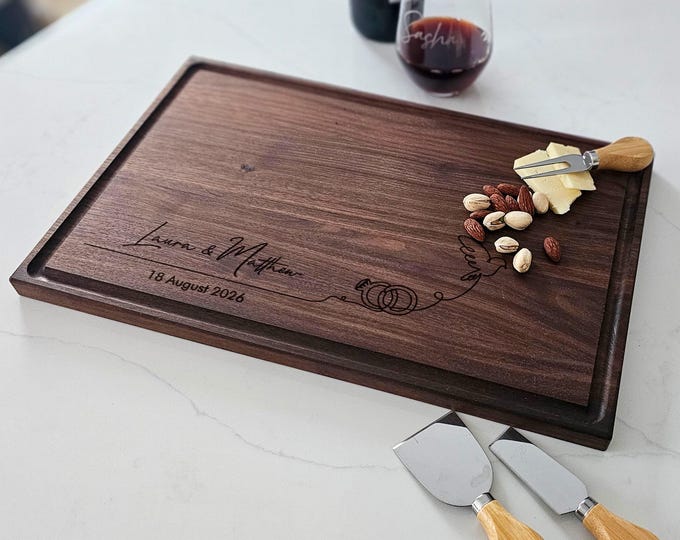 Personalized cutting board, Wedding Ring: Custom Engraved Charcuterie Board, Couples Gift, Engagement Gift, Housewarming Gift, Pigeon