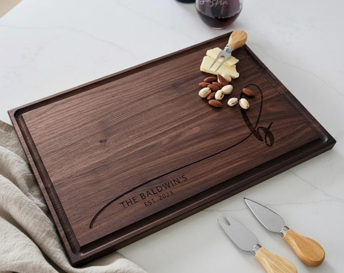 Personalized cutting board, Housewarming Gift: Custom Engraved Charcuterie Board, Wedding Gift, Engagement Gift, Gift For The Couple