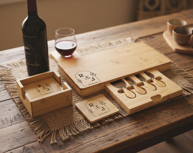 Engraved Charcuterie Board Set: Wedding Gift for Couple
