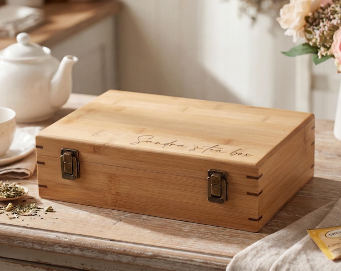 Personalized Tea Box, custom engraving Tea Box, Mothers Day Gift, Bamboo Tea Box, Gift for her, Grandma Gift, Daughter Gift, Christmas gift