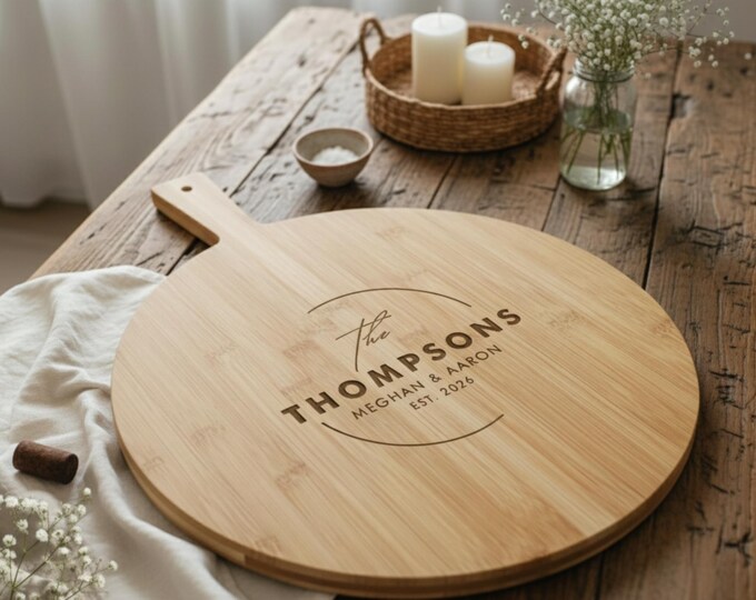 Personalized Pizza Board: Customized Bamboo Pizza Peel | Housewarming, Wedding, Kitchen Decor, Hosting, Engagement, Couple Unique Gift