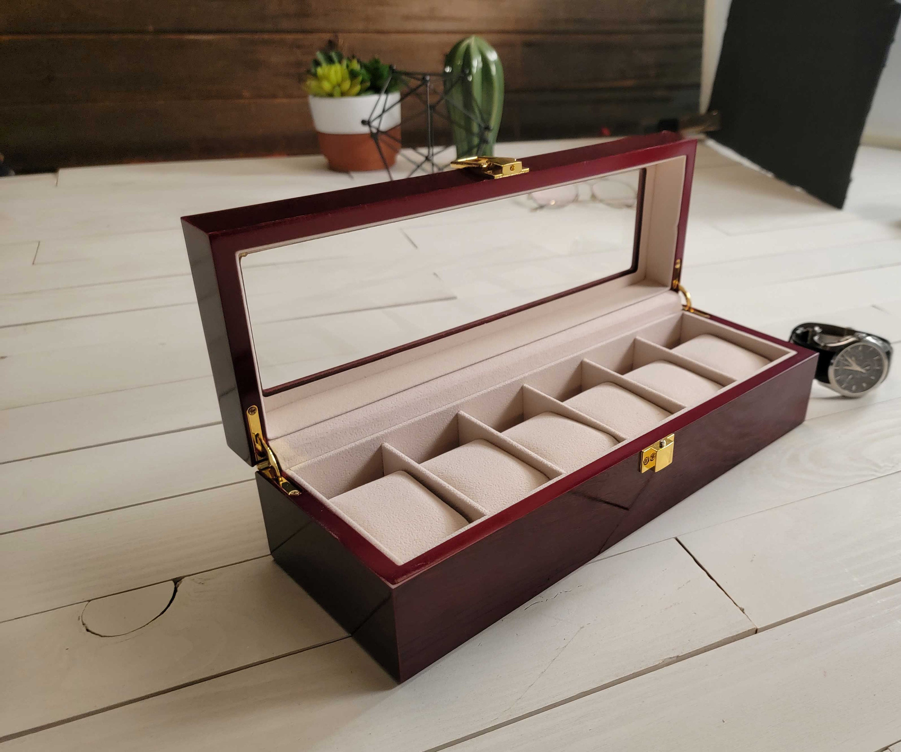 Personalized Watch Box, Custom Watch Storage Case, Wood Box for 6