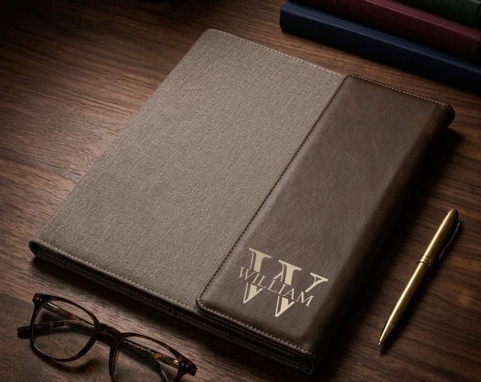 Personalized Vegan Leather Portfolio with Notepad, Custom Engraved Document Folder, Graduation Gift