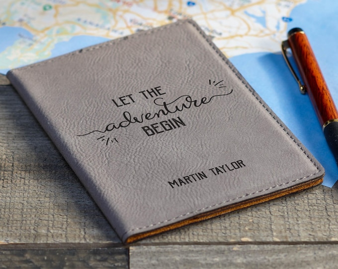 Personalized passport cover – Let the Adventure Begin: Custom Engraved Vegan Passport Holder, Perfect Gift for Him & Her, Travel Essential