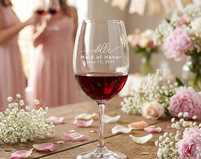 Personalized Bridesmaid Wine Glass | Custom Maid of Honor Proposal Gift & Wedding Party Favor