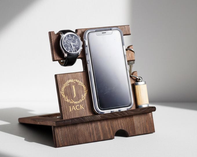 Personalize wood  phone stand, Custom watch stand, Personalize wood organizer, Wood Docking Station, Gift for him, Organizer station