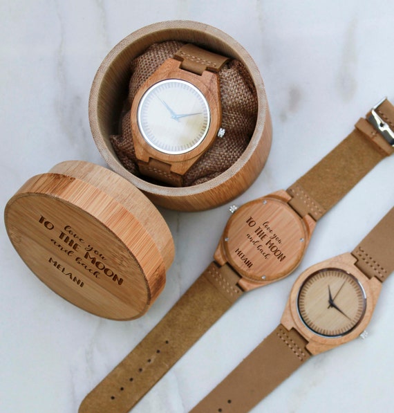  Lovejewelry Relojes de madera personalizados para hombre, con  foto grabada, relojes de madera natural con relojes de pulsera ajustables  para hombres, novio, regalo personalizado para el día del padre, Estilo 1
