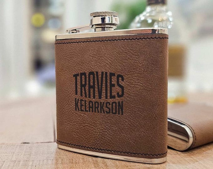 Unique Personalized Flask for Men, Custom engraved vegan Flask – Perfect Men's & Groomsmen Gift, Sustainable Travel Flask