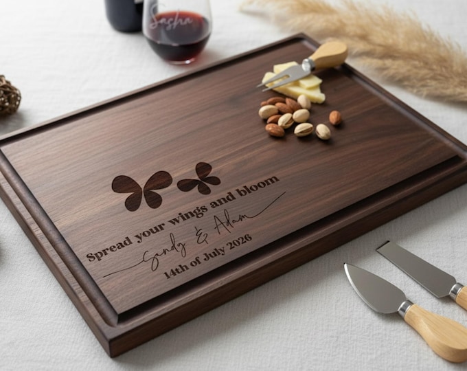 Personalized Cutting Board – Butterfly Themed: Custom Engraved Charcuterie Board, Couples Gift, Wedding Gift, Engagement Gift, Hosting Gift