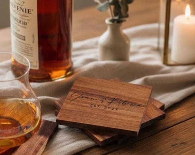 Personalized Set Of Coasters, Customized Wooden coasters, Housewarming, Wedding, Engagement, Anniversary, Christmas, Hosting Gift